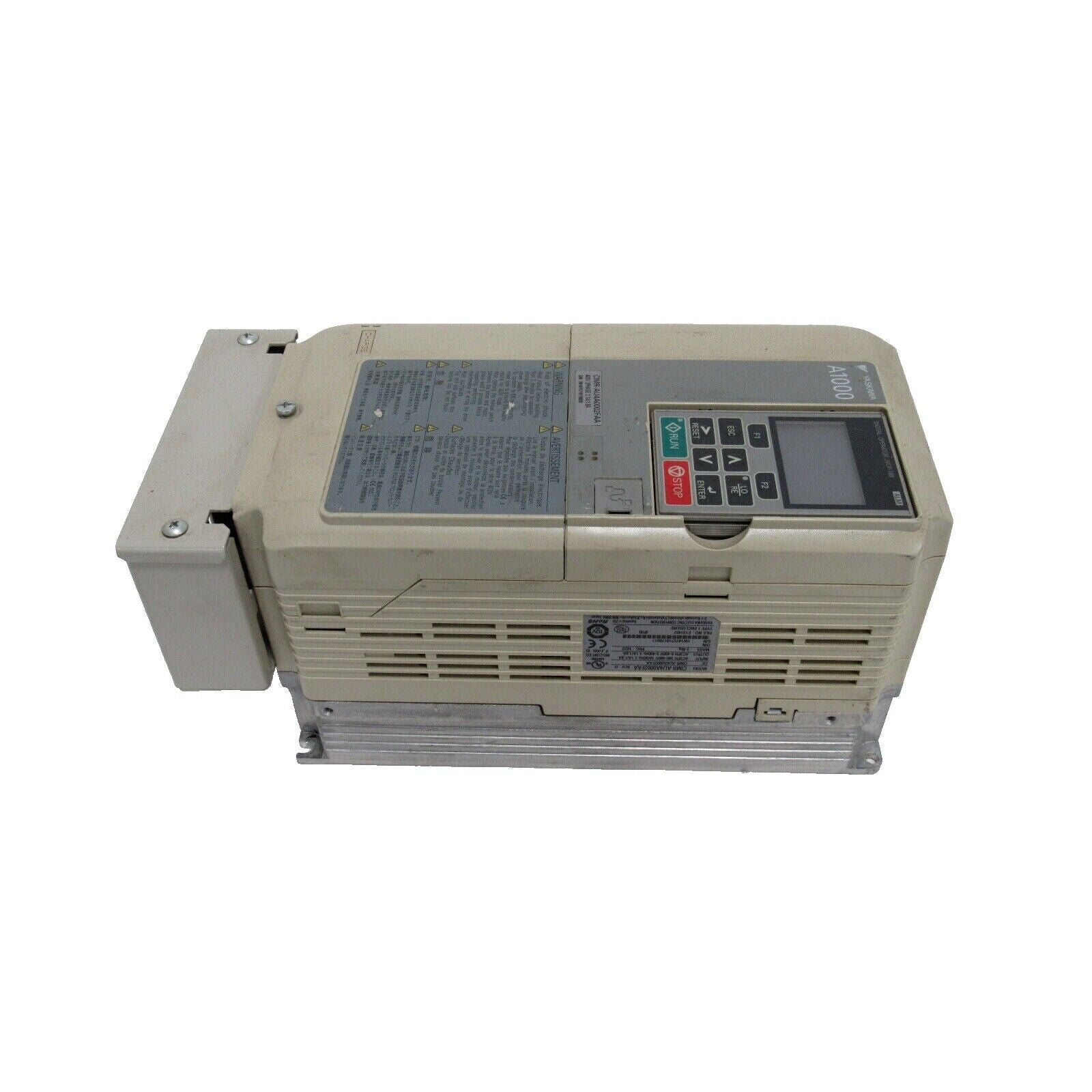 YASKAWA A1000 AC Drive CIMR-AU4A0002FAA. Industrial automation equipment with control panel, beige and gray.