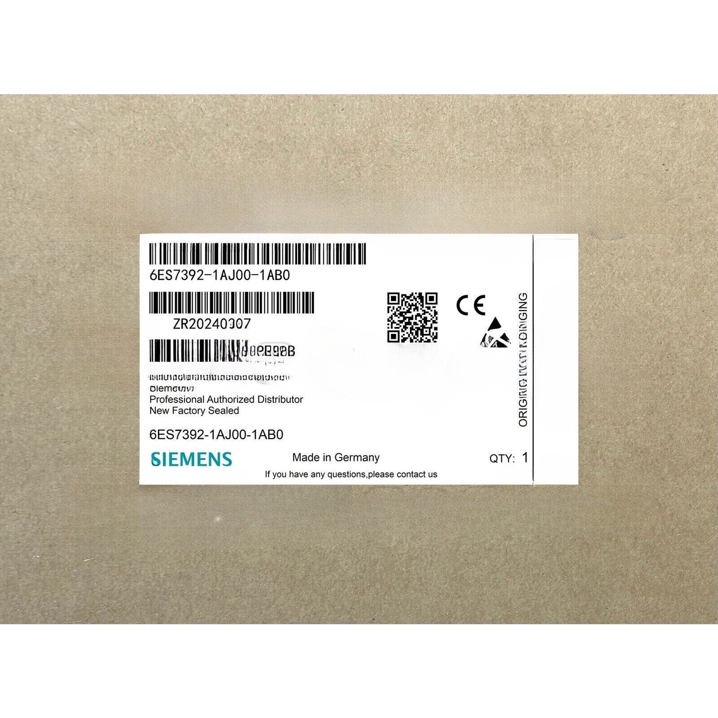 Siemens S7-300 Front Connector 6ES7392-1AJ00-1AB0 product label, Made in Germany