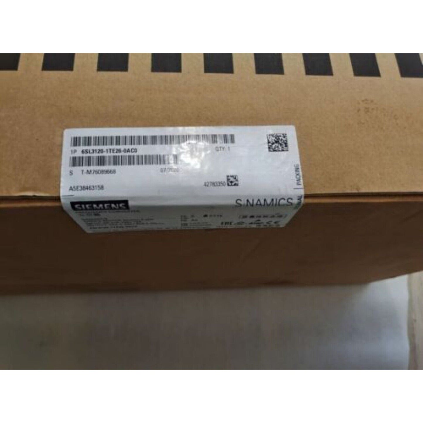 Siemens SINAMICS S120 Single Motor Module packaging box, product 6SL3120-1TE26-0AC0, industrial automation parts