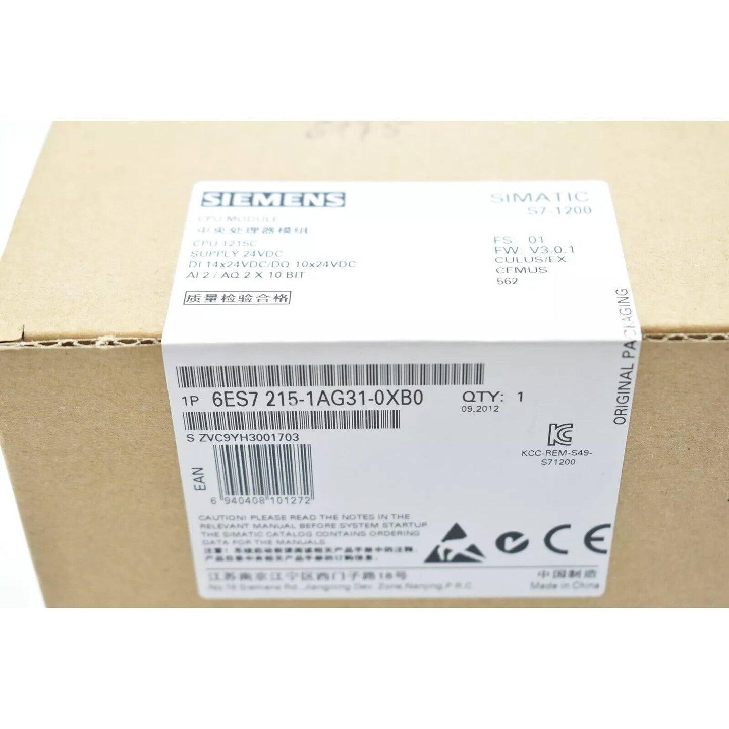 Siemens SIMATIC S7-1200 CPU Module 6ES7215-1AG31-0XB0, Industrial Automation Part