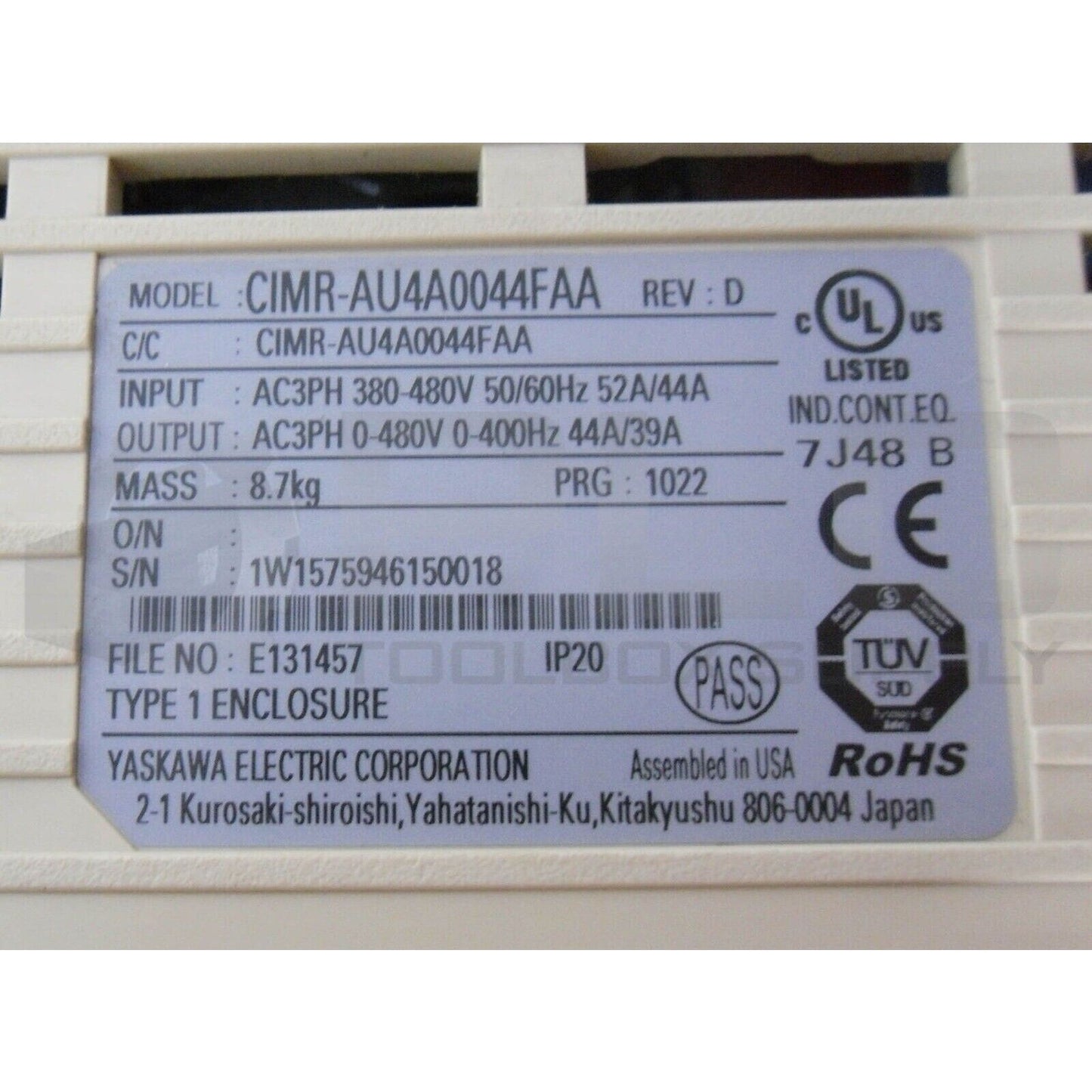 Inverter | YASKAWA | CIMR-AU4A0044FAA AC DRIVE 400V 3PH 44A/39A