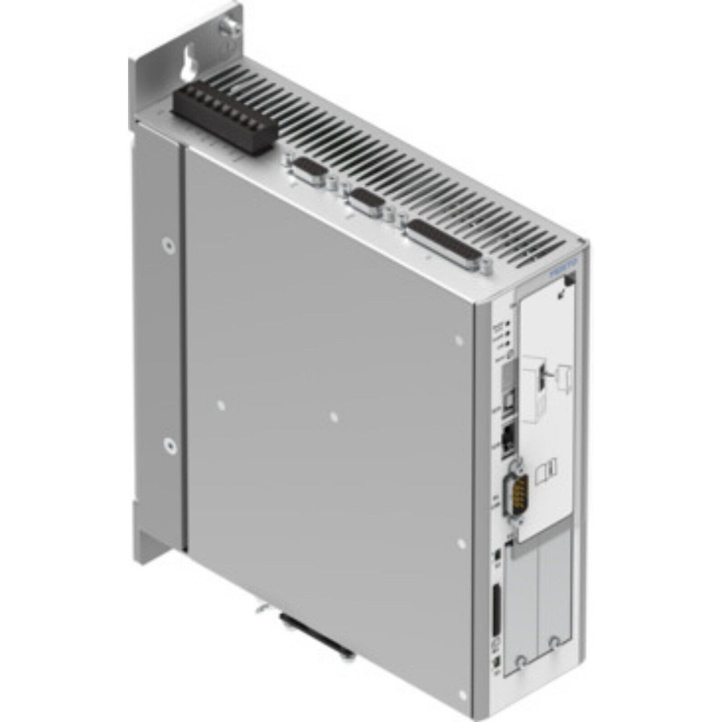 Festo CMMP-AS-C5-3A-M3 motor controller. Silver industrial automation part with connectors.
