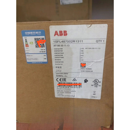 ABB AF190-30-11-13 Contactor product label. Model 1SFL487002R1311, industrial automation part.