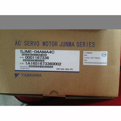 YASKAWA SJME-04AMA4C Servo Motor, new industrial automation part in box, featuring product details.