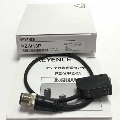 Keyence PZ-V13P Fiber Optic Sensor Kit, black sensor with cable and manual