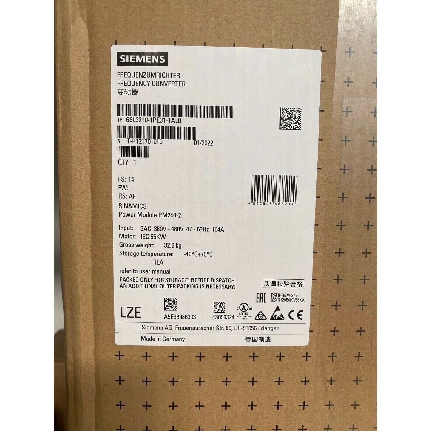 Siemens SINAMICS G120 Power Module 6SL3210-1PE31-1AL0, Frequency Converter, industrial automation part, Made in Germany