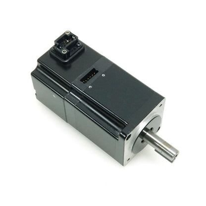 YASKAWA SGMJV-01A3A61 AC Servo Motor. Black industrial motor with connectors and shaft.