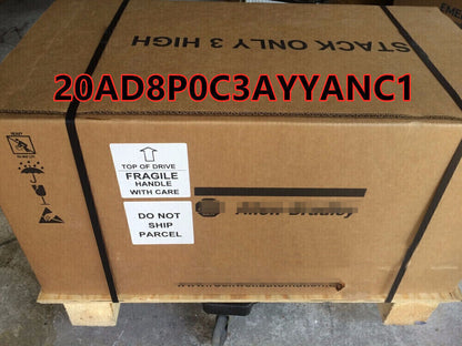 Allen-Bradley PowerFlex 70 AC Drive box, 20AD8P0C3AYYANC1, fragile, on pallet.
