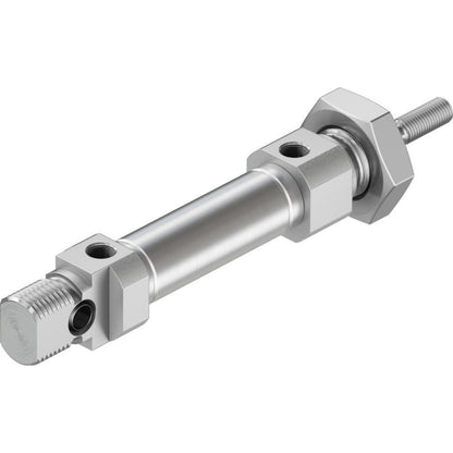 Festo DSNU-10-85-P-A Pneumatic Cylinder. Silver pneumatic cylinder with threaded rod.