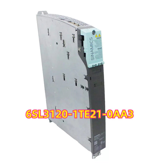 SINAMICS S120 6SL3120-1TE21-0AA3 Single Motor Module, industrial automation part, gray metallic finish.
