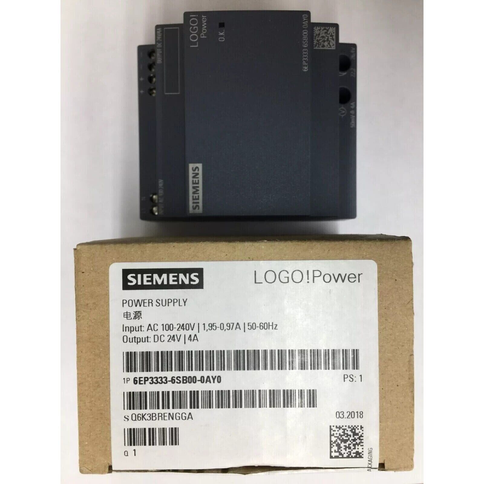 Siemens LOGO! Power supply 6EP3333-6SB00-0AY0, 24V/4A, industrial automation part