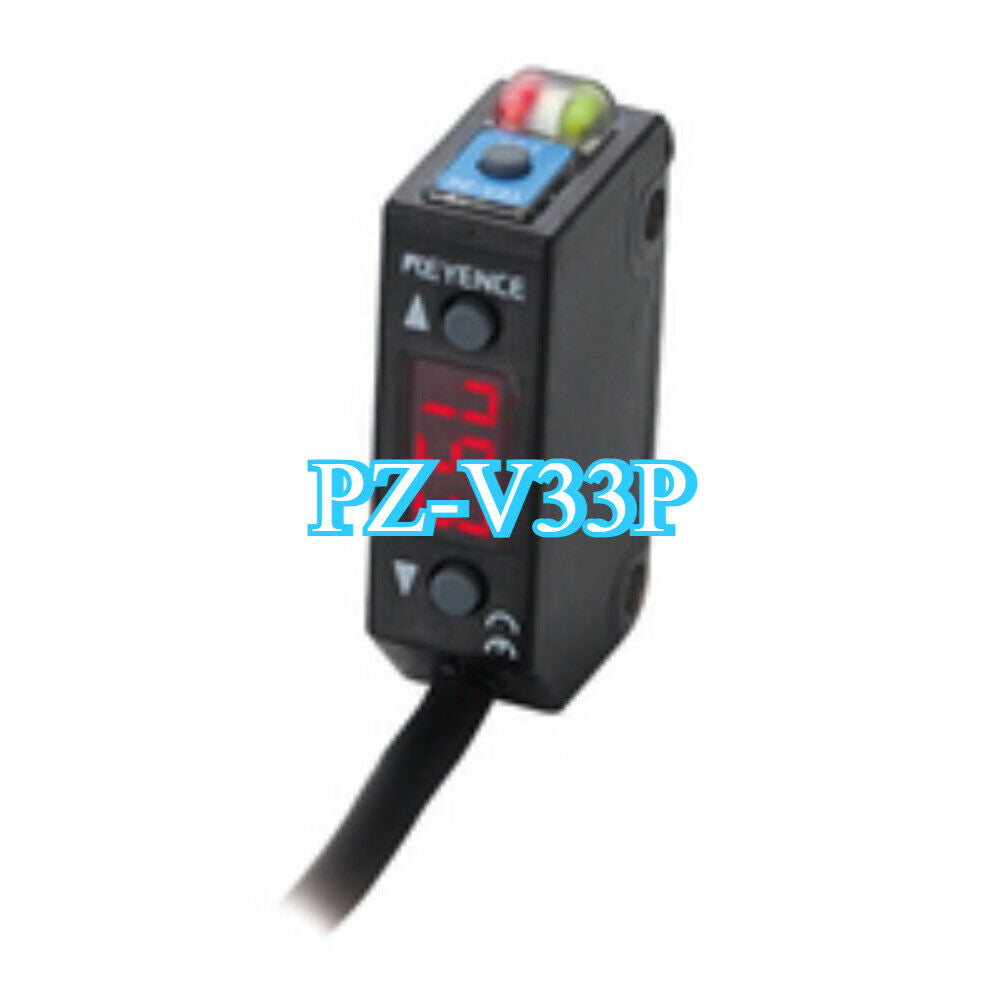 KEYENCE PZ-V33P Fiber Optic Sensor, black body, digital display, and cable.