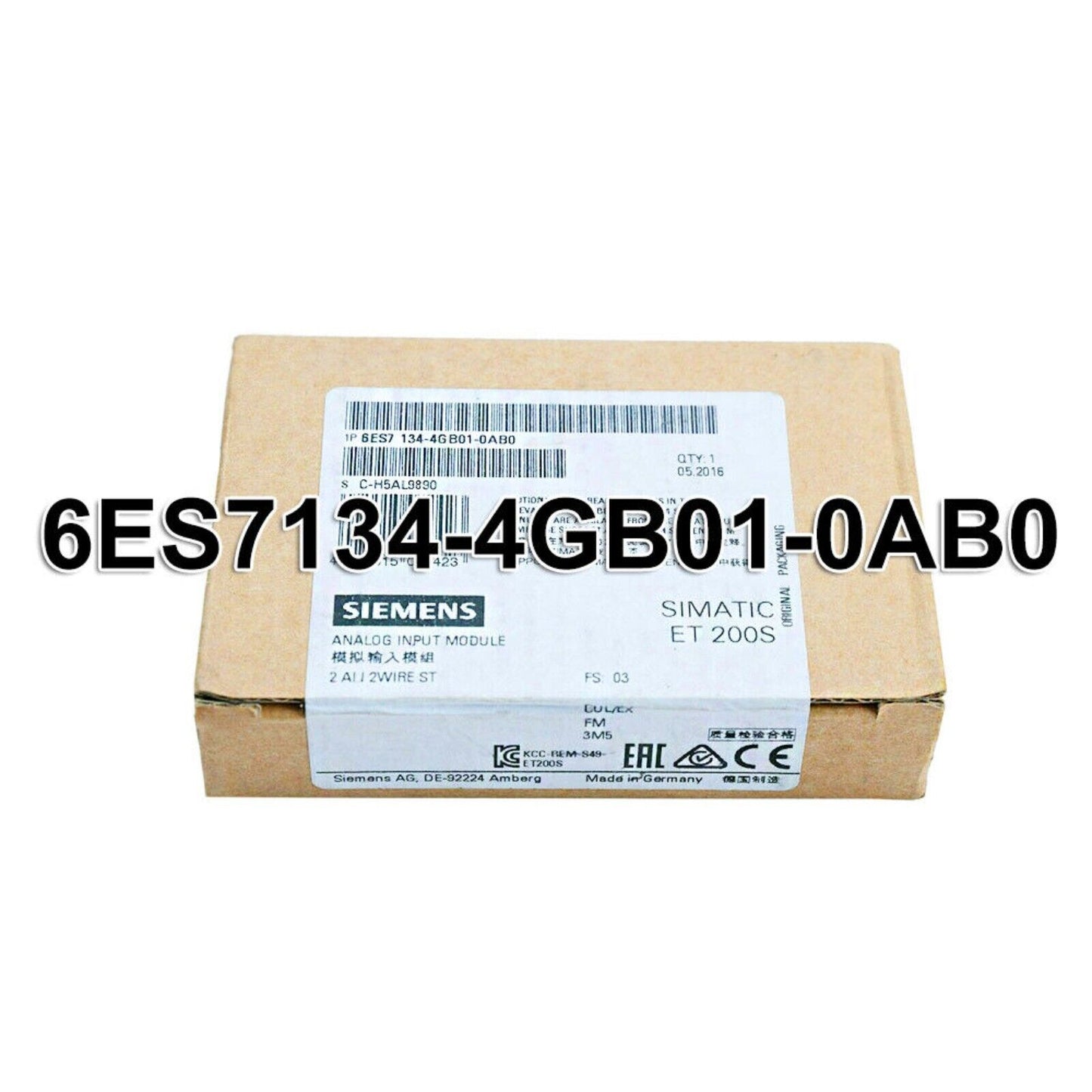 Siemens SIMATIC ET 200S 6ES7134-4GB01-0AB0 Analog Input Module packaging, for industrial automation