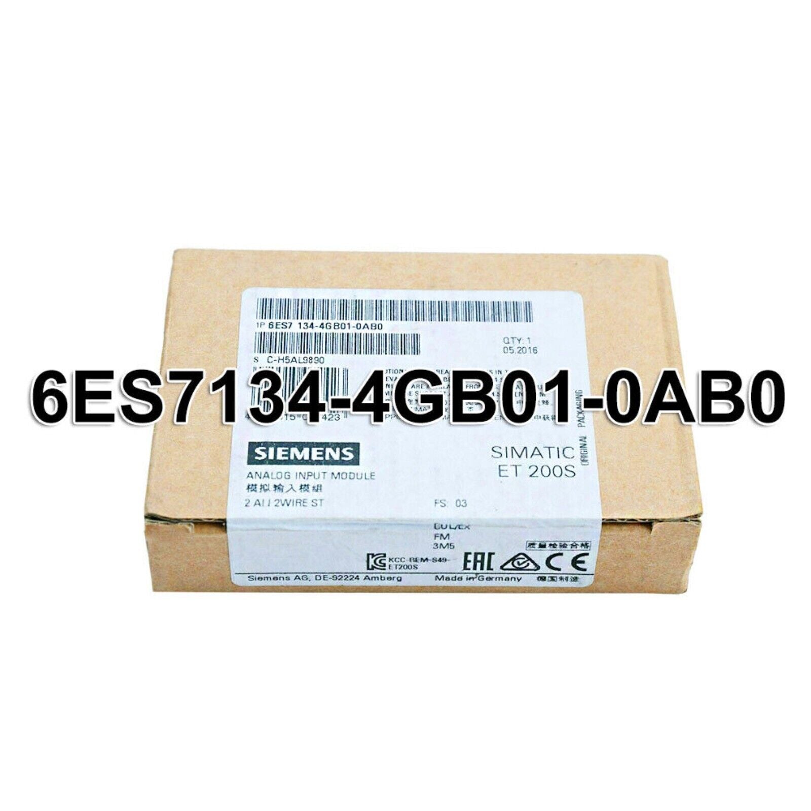 Siemens SIMATIC ET 200S 6ES7134-4GB01-0AB0 Analog Input Module packaging, for industrial automation