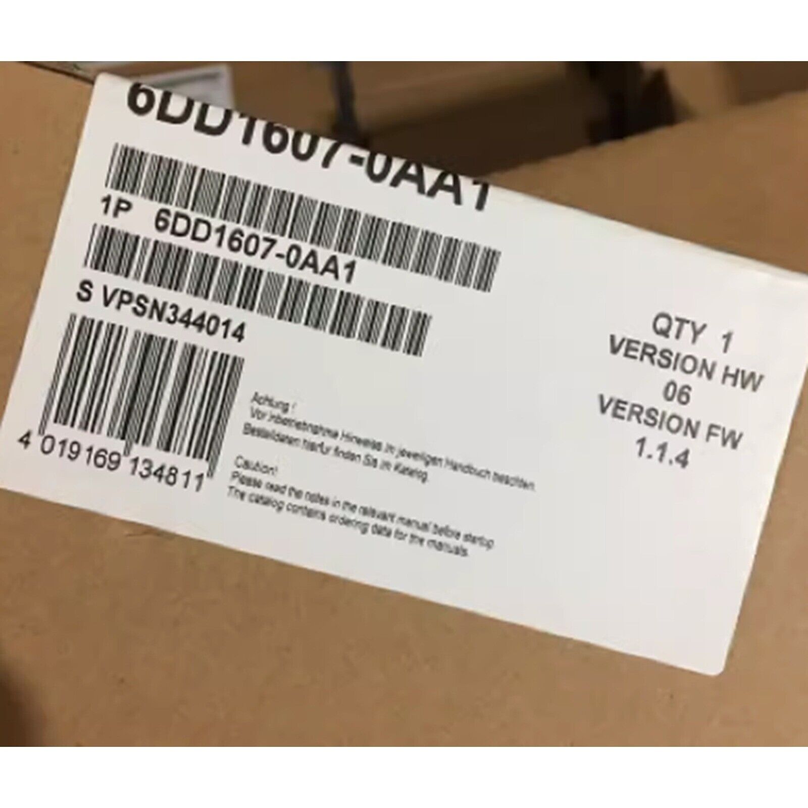 Siemens 6DD1607-0AA1 PLC Module Label, with barcode and version information