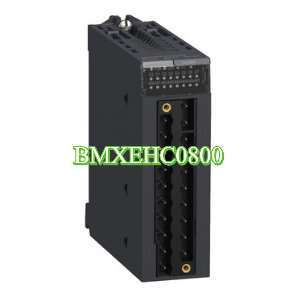 Schneider Electric BMXEHC0800 counting module, PLC module in black. Featuring multiple connectors and the product model name.