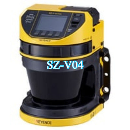 Keyence SZ-V04 safety laser scanner, yellow and black industrial sensor.