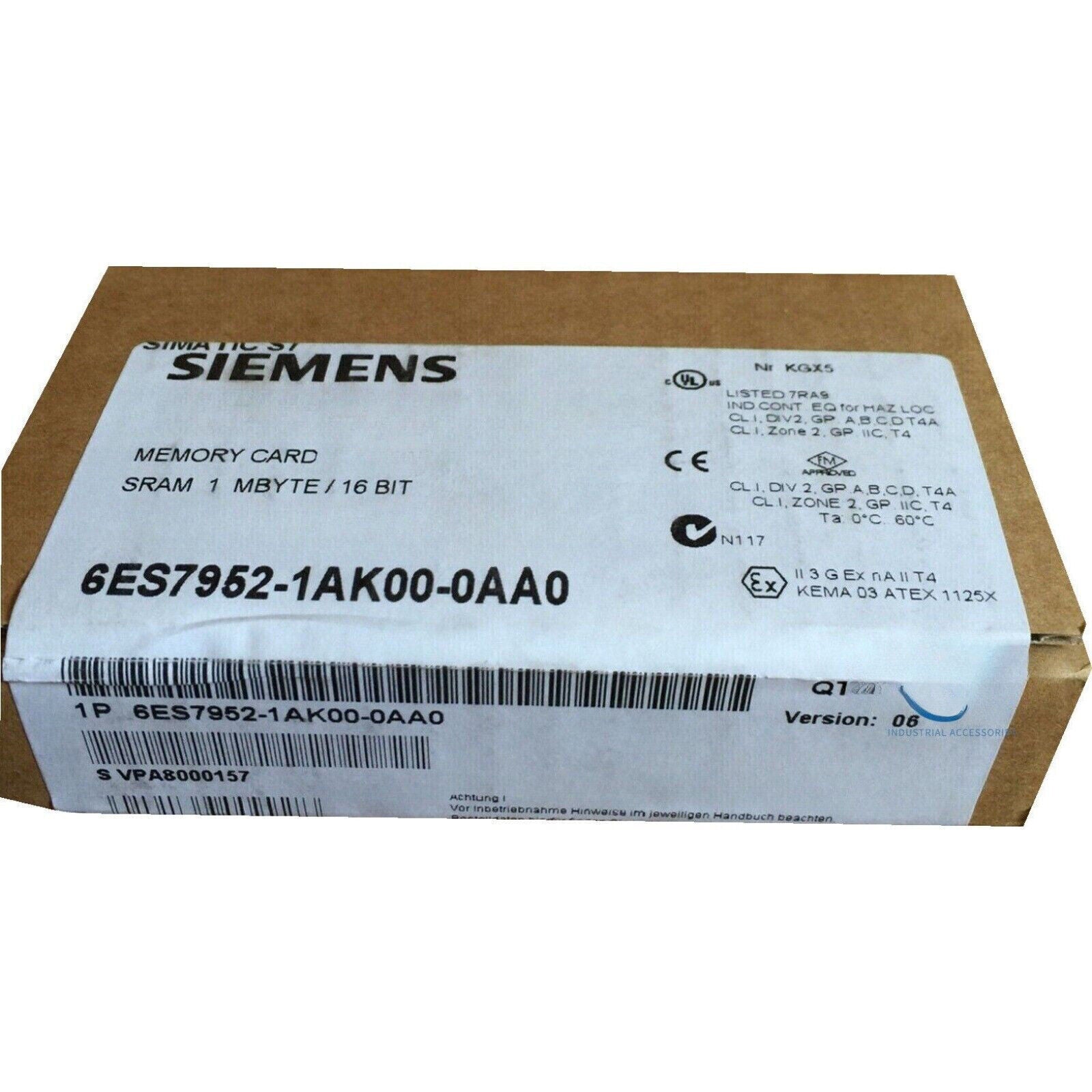 Siemens SIMATIC S7 memory card, 6ES7952-1AK00-0AA0, SRAM 1MB/16Bit, industrial automation part
