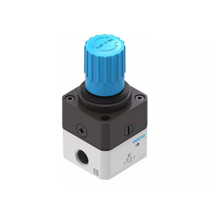 Festo LRP-1/4-2,5 precision pressure regulator with blue knob. Industrial automation component.