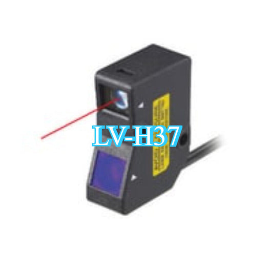 Keyence LV-H37 Laser Sensor, black and yellow industrial sensor emitting red laser beam, product for sale