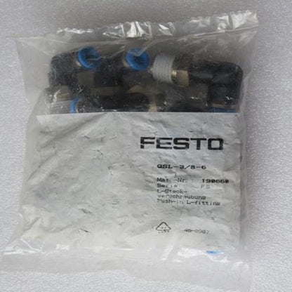Festo QSL-3/8-6 Push-in L-fitting, industrial automation part, material number 190668.