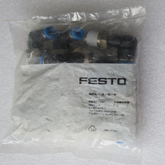 Festo QSL-3/8-6 Push-in L-fitting, industrial automation part, material number 190668.