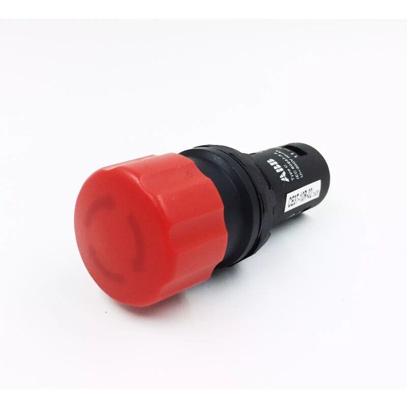 ABB CE3T-10R-02 Pushbutton Switch, Red, for PLC systems. Industrial automation component.