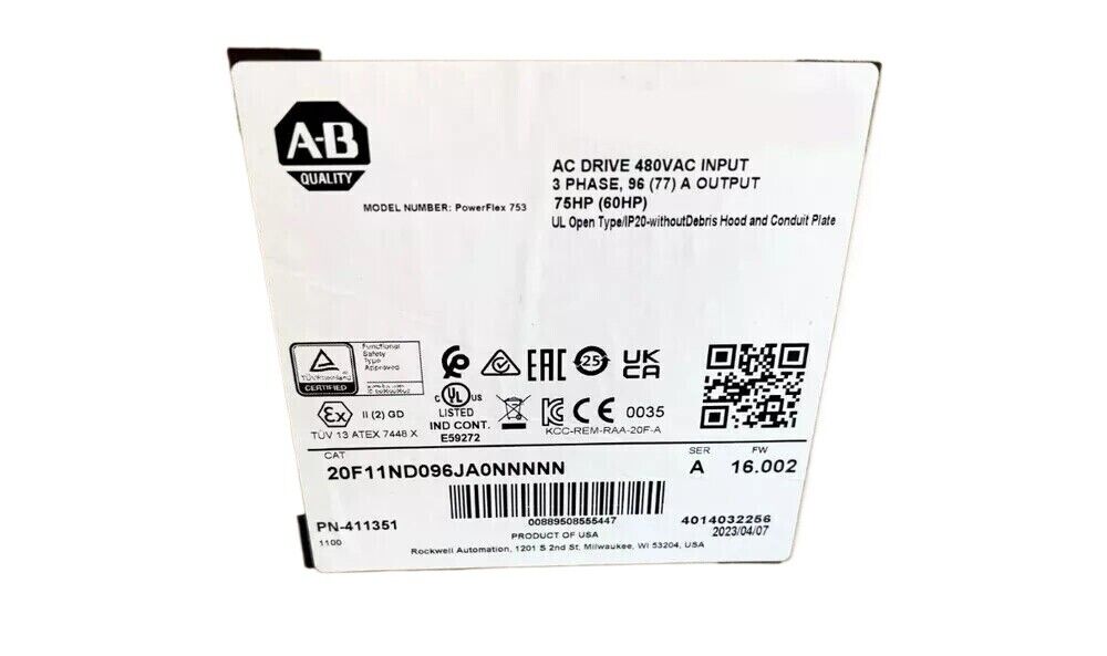 Allen-Bradley PowerFlex 753 AC Drive, 20F11ND096JA0NNNNN, Industrial Automation Part