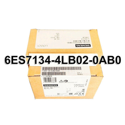 Siemens SIMATIC ET 200SP 6ES7134-4LB02-0AB0 analog input module packaging. Industrial automation part.