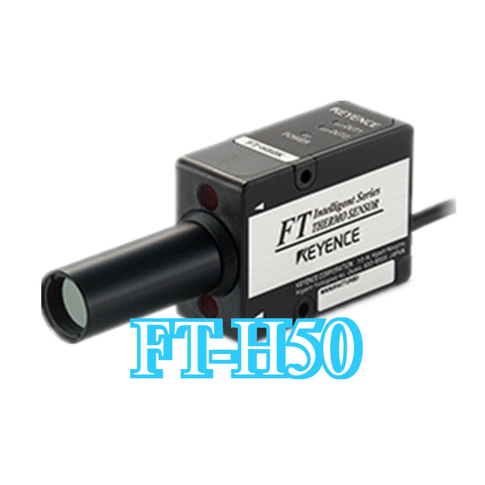 Keyence FT-H50 Temperature Sensor. Black and silver temperature sensor with a cylindrical lens. Fast shipping.