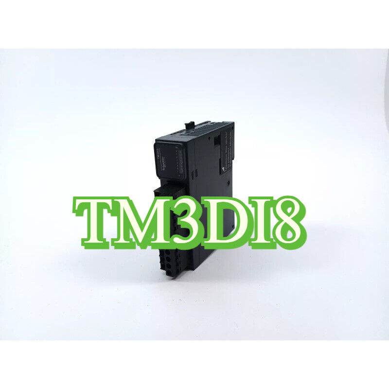 Schneider Electric Modicon TM3DI8 PLC module, black, with TM3DI8 text in green, for digital input acquisition.