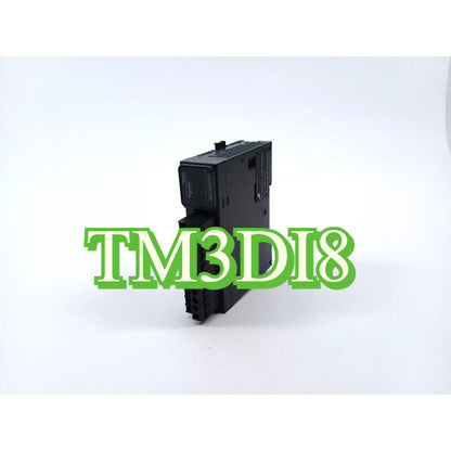 Schneider Electric Modicon TM3DI8 PLC module, black, with TM3DI8 text in green, for digital input acquisition.