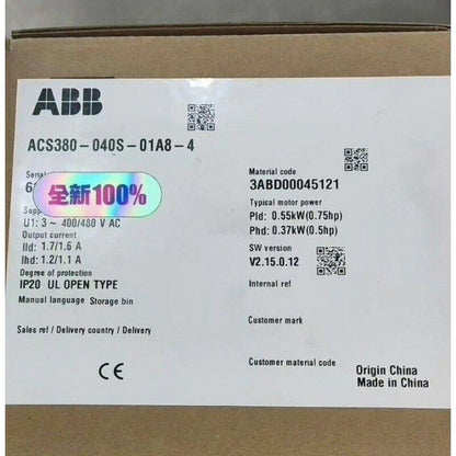 ABB ACS380-040S-01A8-4 Frequency Converter. New condition with full specifications and CE mark, made in China.