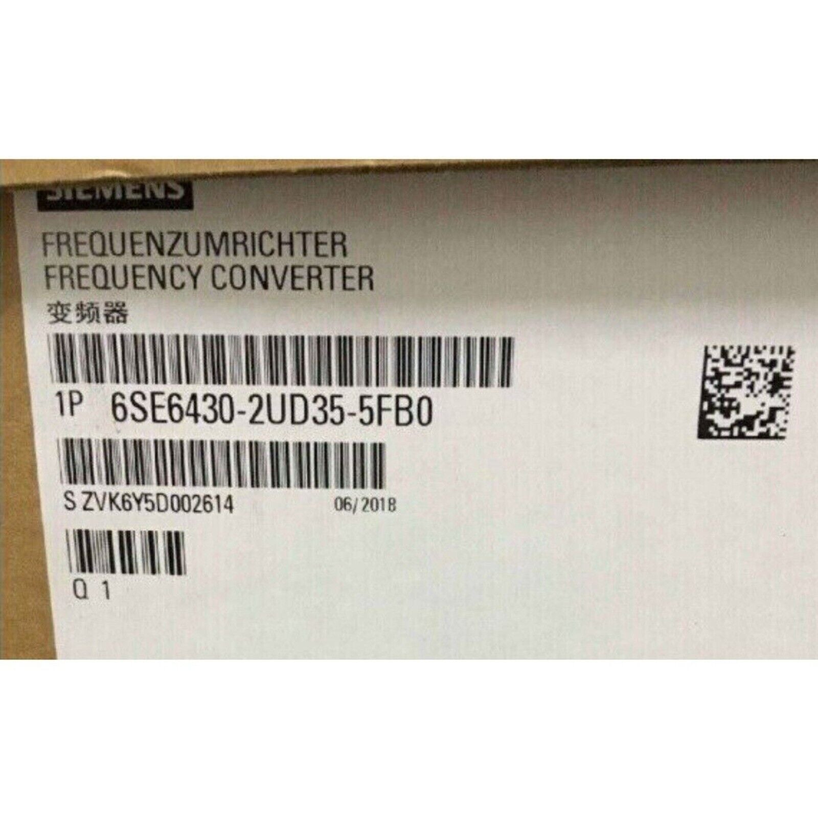 Siemens MICROMASTER 430 frequency converter label, model 6SE6430-2UD35-5FB0. Industrial automation component.