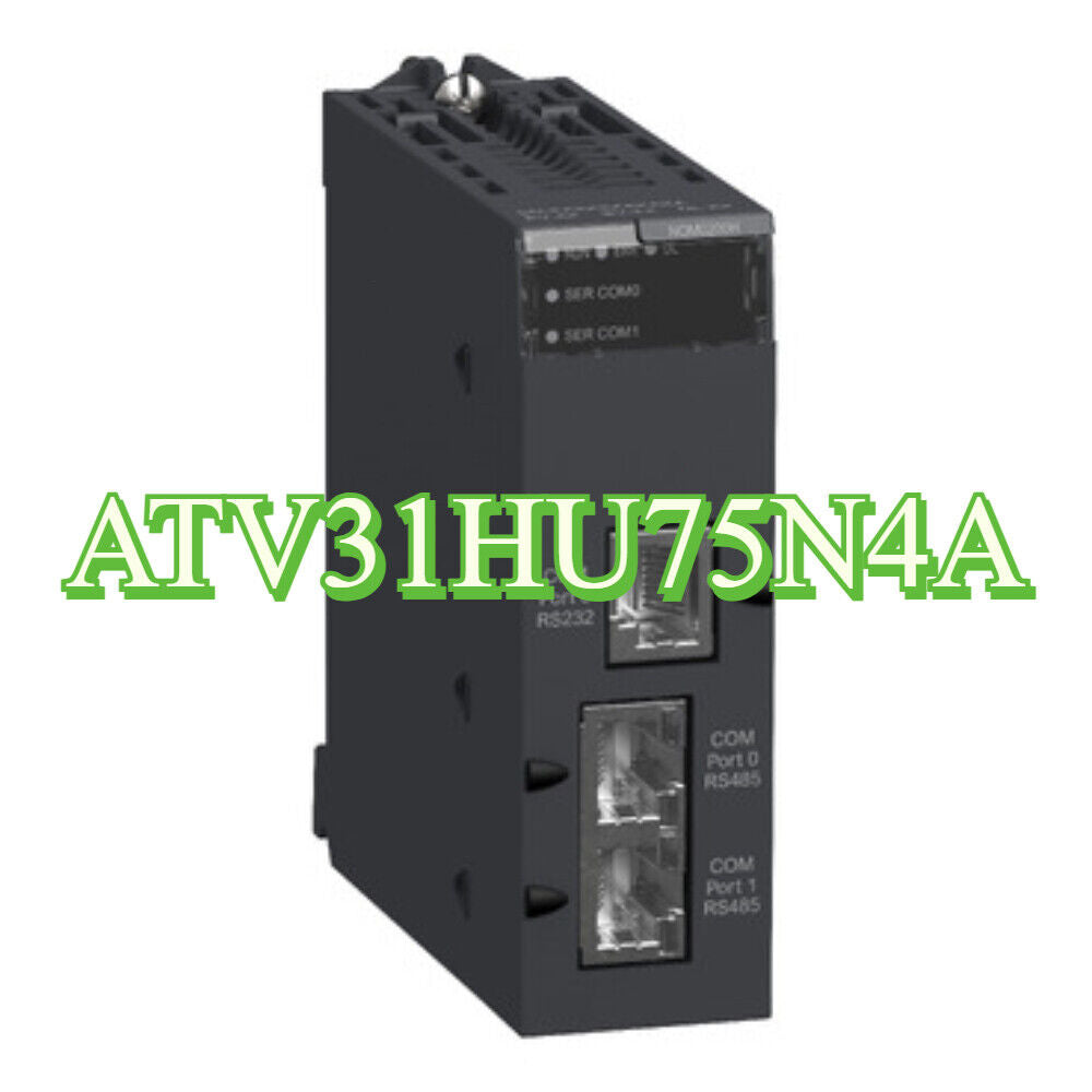 Schneider ATV31HU75N4A Variable Speed Drive, featuring RS232 and RS485 ports, essential for industrial automation.