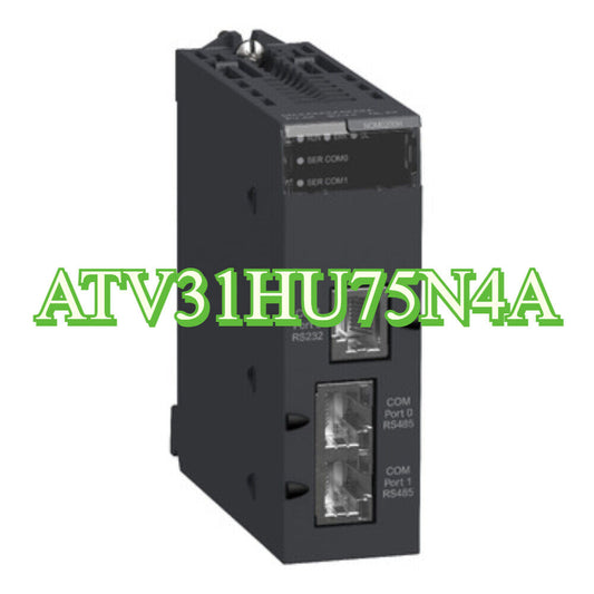 Schneider ATV31HU75N4A Variable Speed Drive, featuring RS232 and RS485 ports, essential for industrial automation.