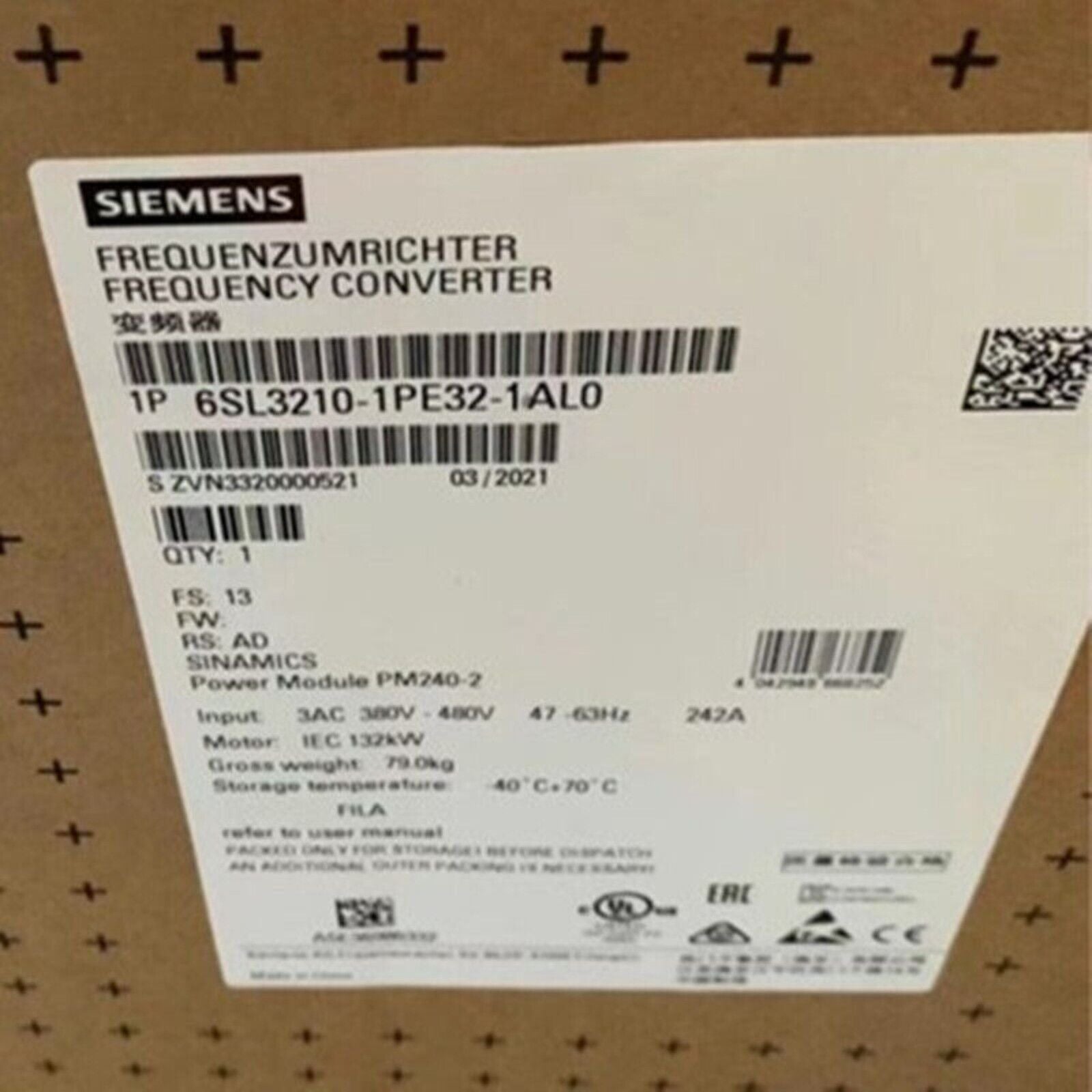 Siemens SINAMICS Frequency Converter 6SL3210-1PE32-1AL0 PM240-2, industrial automation part, new condition