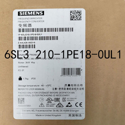 Siemens SINAMICS PM240-2 Frequency Converter 6SL3210-1PE18-0UL1, industrial automation part, Made in UK.
