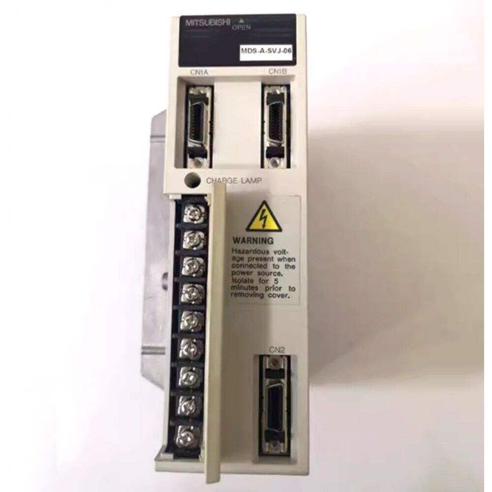 Mitsubishi MDS-A-SVJ-06 AC Servo Drive Unit, white, with warning label and connectors