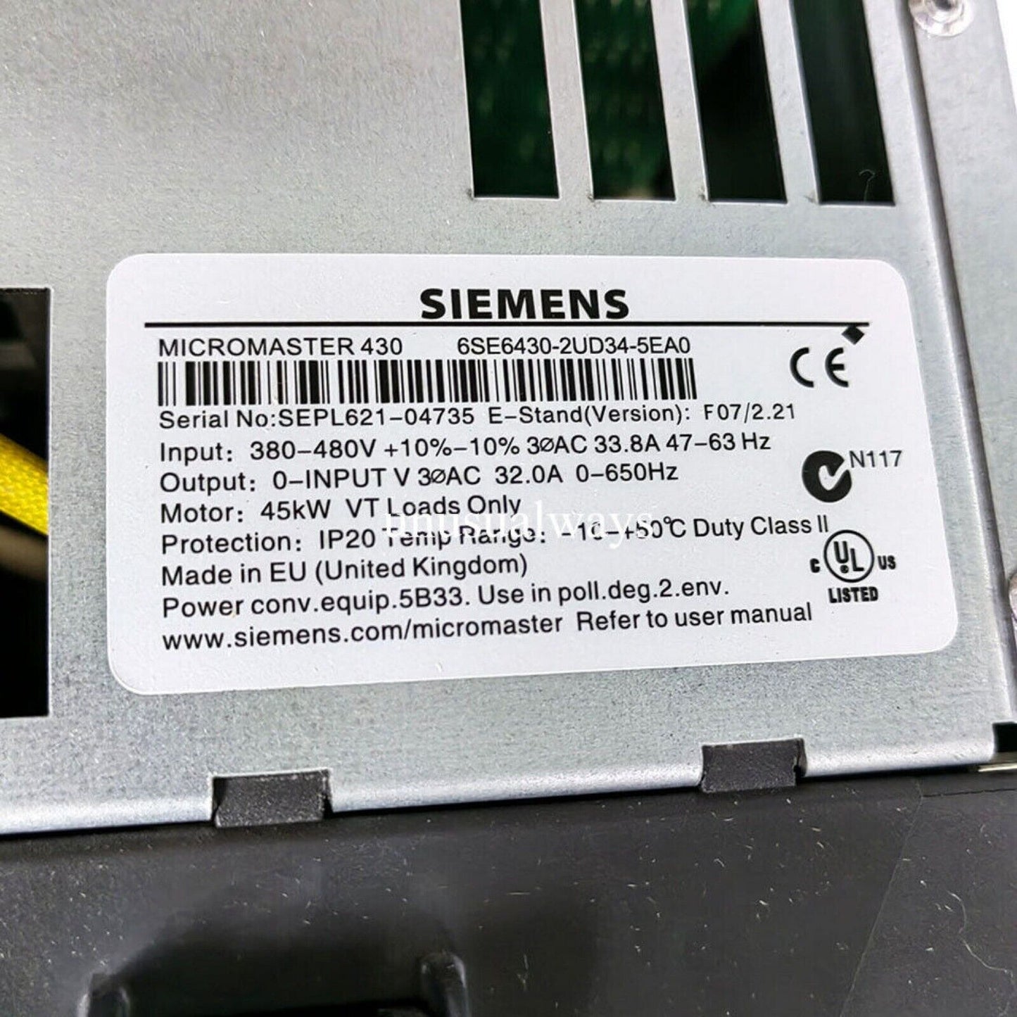PLC | Siemens | 6SE6430-2UD34-5EA0 6SE6 430-2UD34-5EA0 MICROMASTER 430 Nofilter