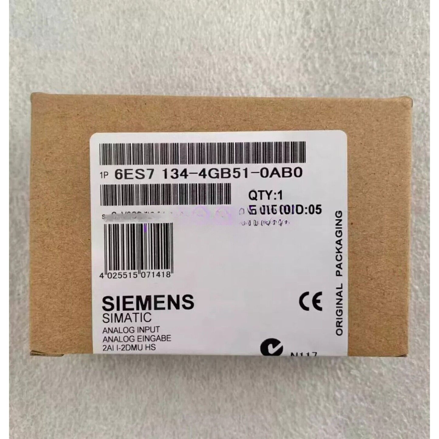 Siemens SIMATIC ET200S DP Electronics Module in original packaging, 6ES7 134-4GB51-0AB0, with barcode.