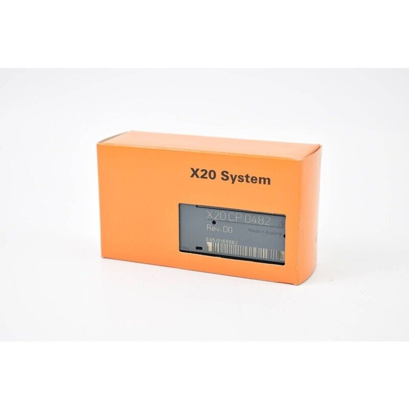 B&R X20 System, orange box with product details: X20 CP 0482 Rev. D0, Made in Austria, automation part for PLC systems