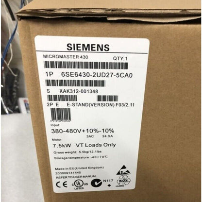 Siemens MICROMASTER 430 frequency converter 6SE6430-2UD27-5CA0, industrial automation part, 7.5kW motor