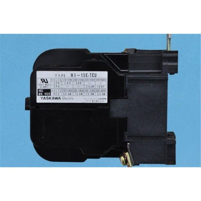 Yaskawa HI-15E/TCU frequency conversion contactor, black industrial automation part, voltage and power details.