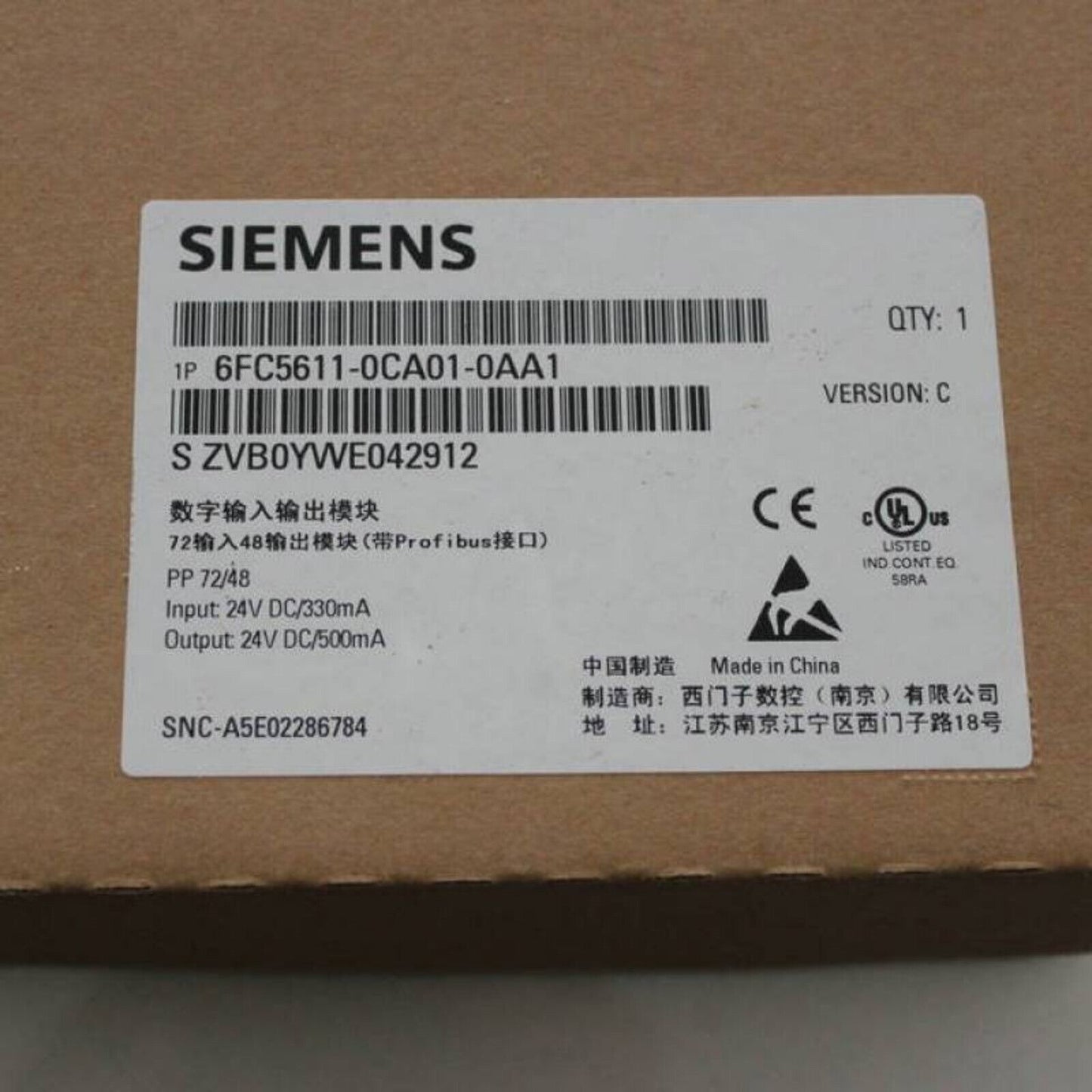 Siemens 6FC5611-0CA01-0AA1 I/O Module, Industrial Automation Part, Made in China