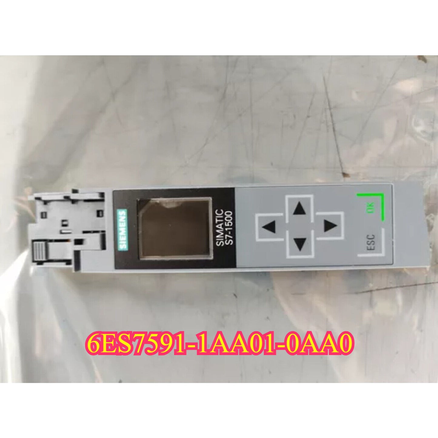 Siemens SIMATIC S7-1500 display module, 6ES7591-1AA01-0AA0, with control buttons and screen. Gray product