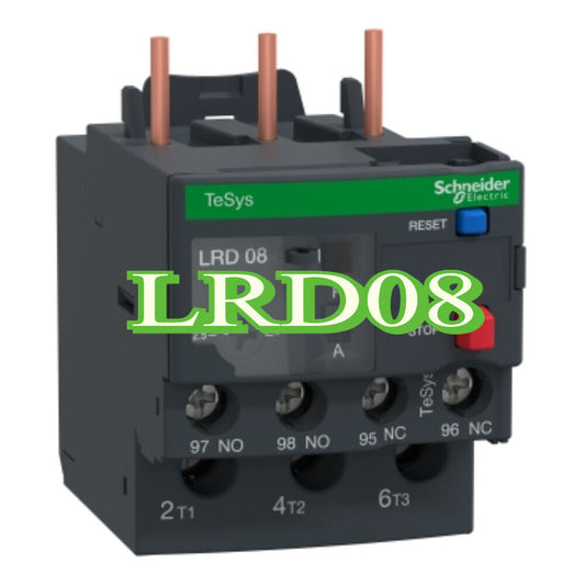 Schneider Electric LRD08 TeSys Deca thermal overload relay, 2.5-4A, with auxiliary contacts.