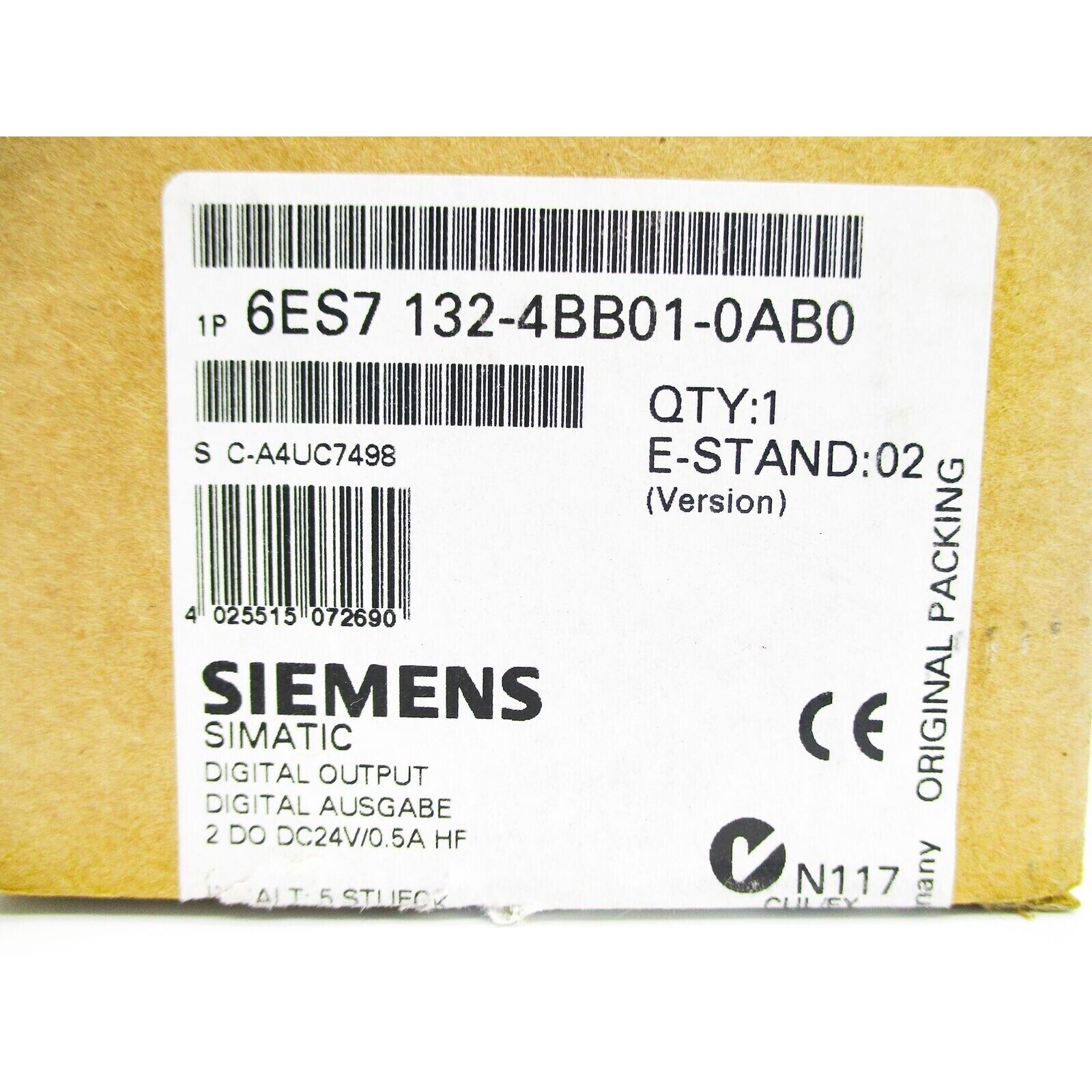 Siemens 6ES7 132-4BB01-0AB0 digital output module. SIMATIC ET200S, industrial automation spare.