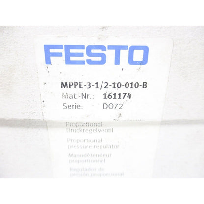 Festo MPPE-3-1/2-10-010-B controller product label, industrial automation component,  Mat.-Nr. 161174, Serie: D072