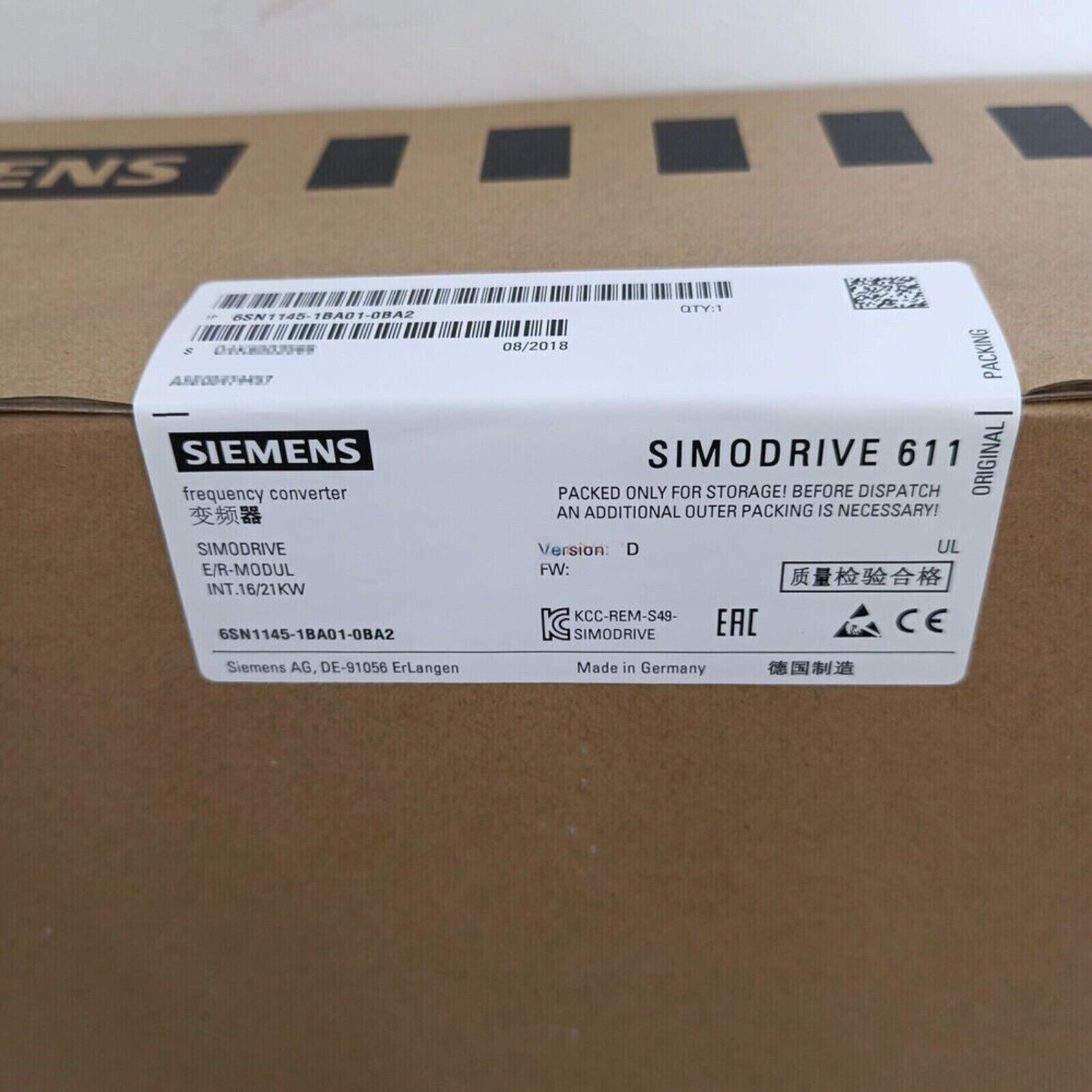 Siemens SIMODRIVE 611 Power Module 6SN1145-1BA01-0BA2 Box - Industrial automation part.